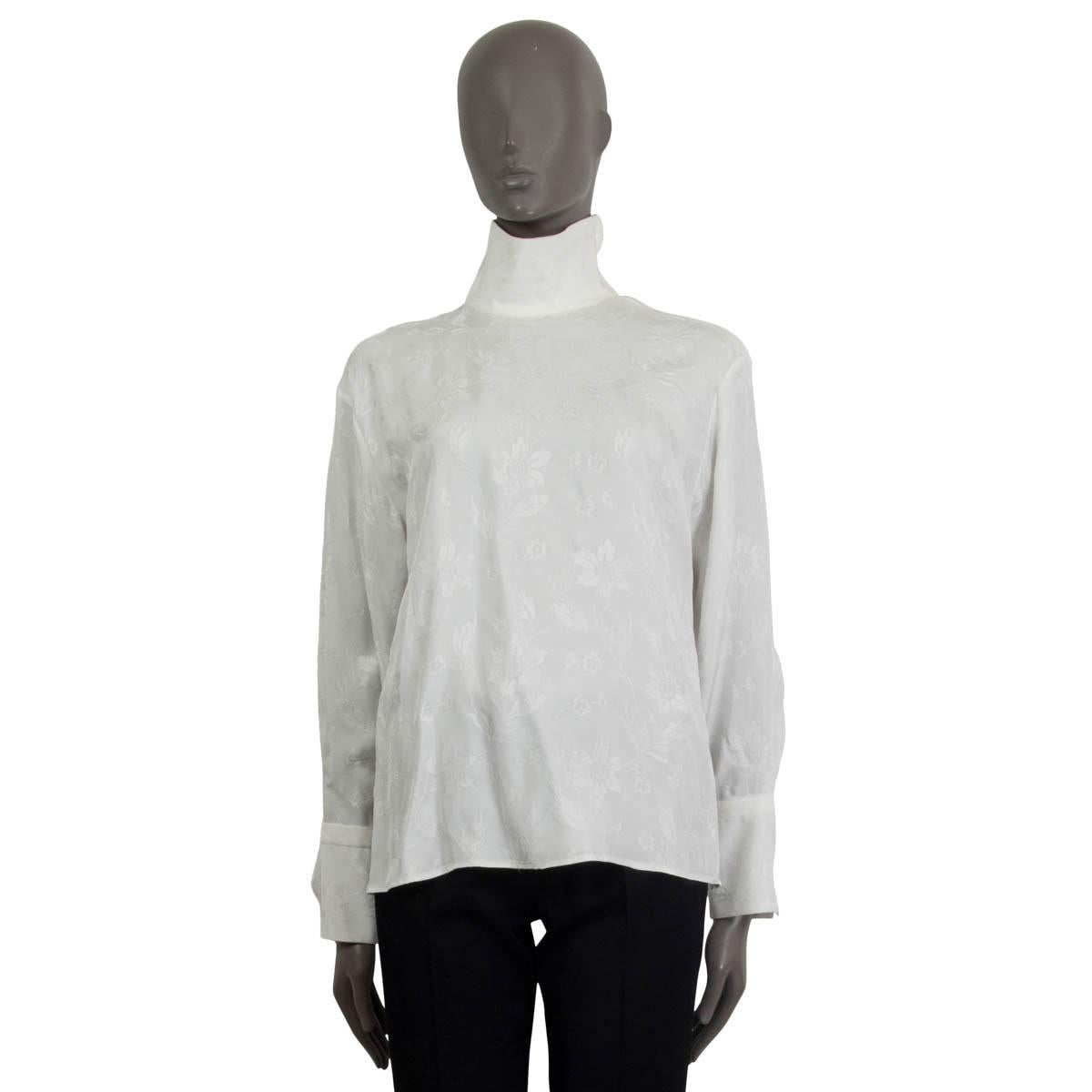 Gray CHLOE ivory FLORAL JACQUARD ZIP TURTLENECK Blouse Shirt 36 XS For Sale