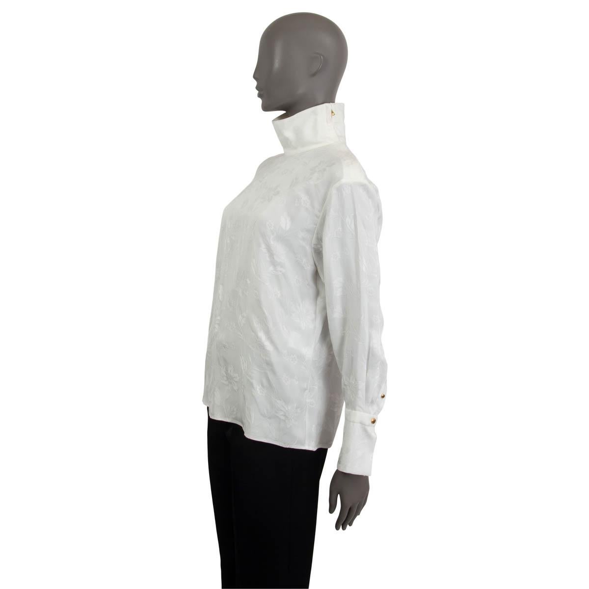 Women's CHLOE ivory FLORAL JACQUARD ZIP TURTLENECK Blouse Shirt 36 XS For Sale