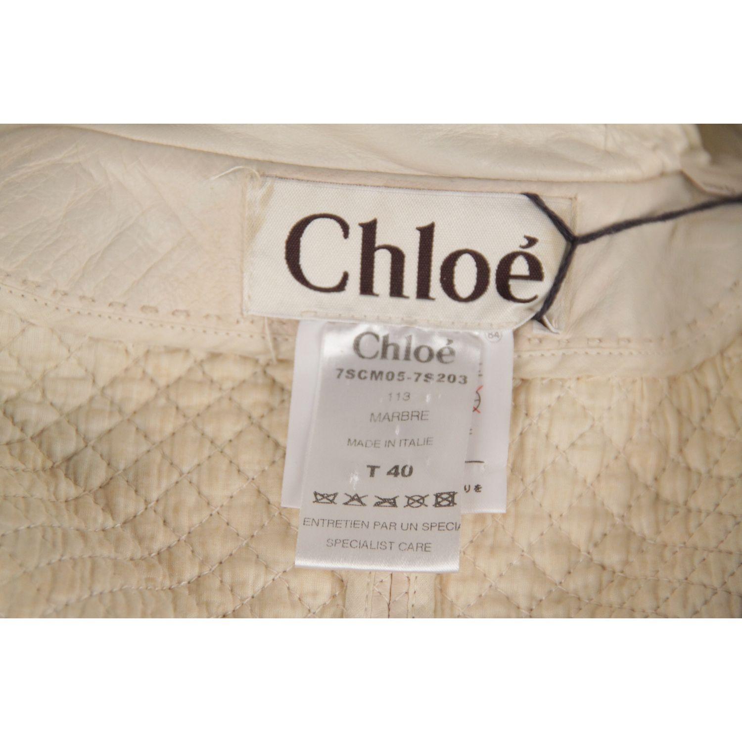 Beige Chloe Ivory Quilted Leather Double Breasted Coat Jacket Szie 40
