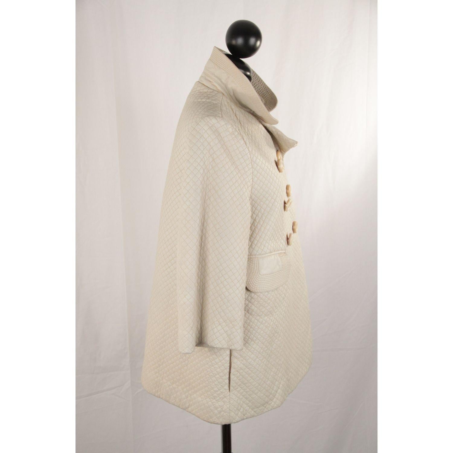 Women's Chloe Ivory Quilted Leather Double Breasted Coat Jacket Szie 40