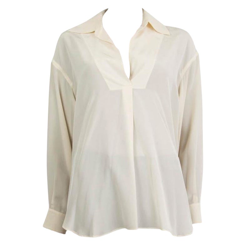 CHLOE seda marfil Cuello ancho sobredimensionado Blusa Camisa 38 S
