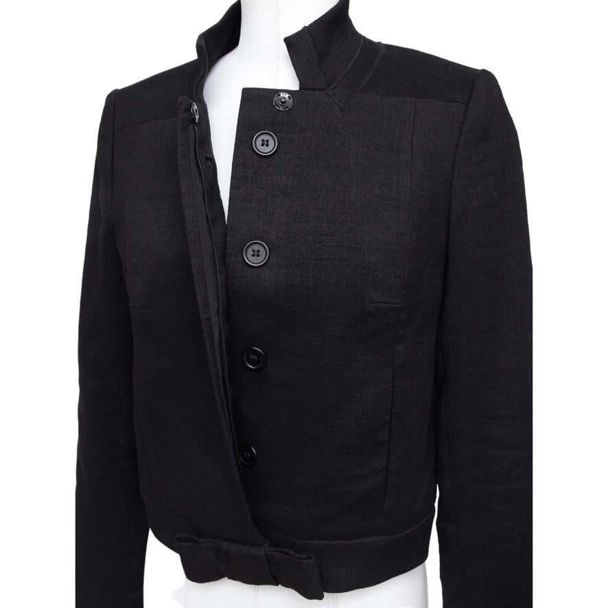 CHLOE Jacket Coat Blazer Black Long Sleeve Linen Blend Bow SZ 36 Autumn 2006 In Excellent Condition For Sale In Hollywood, FL