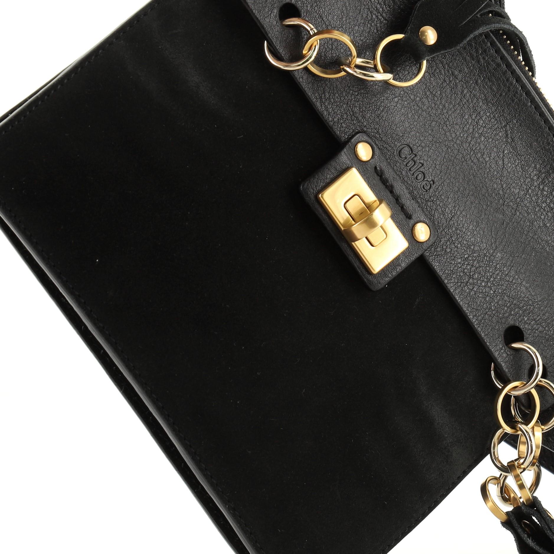 Black Chloe Jane Crossbody Bag Leather and Suede Small