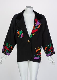 Chloe Karl Lagerfeld Black Colorful Memphis Embroidered Jacket , 1980s