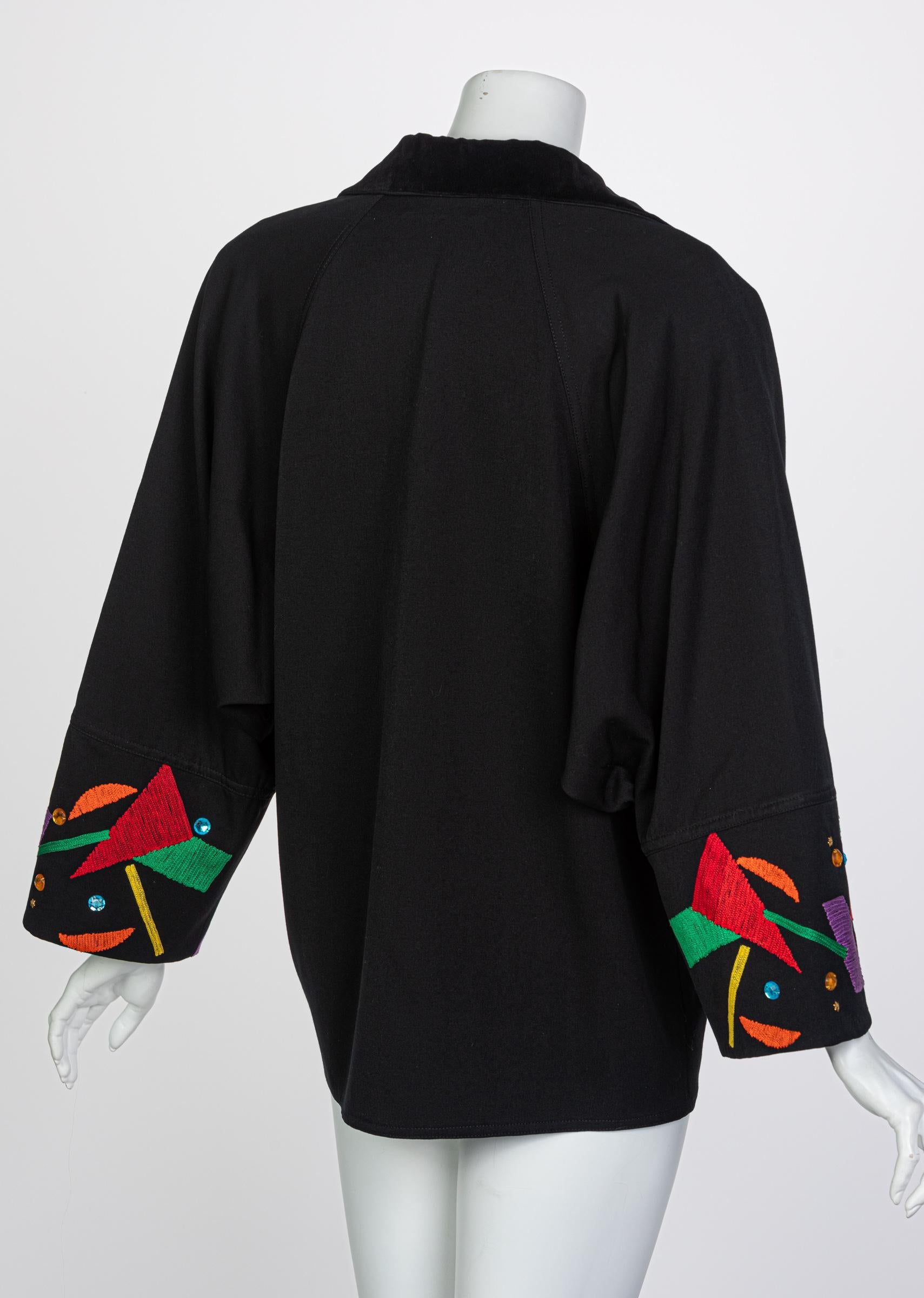 Women's or Men's Chloe Karl Lagerfeld Black Colorful Memphis Embroidered Jacket , 1980s
