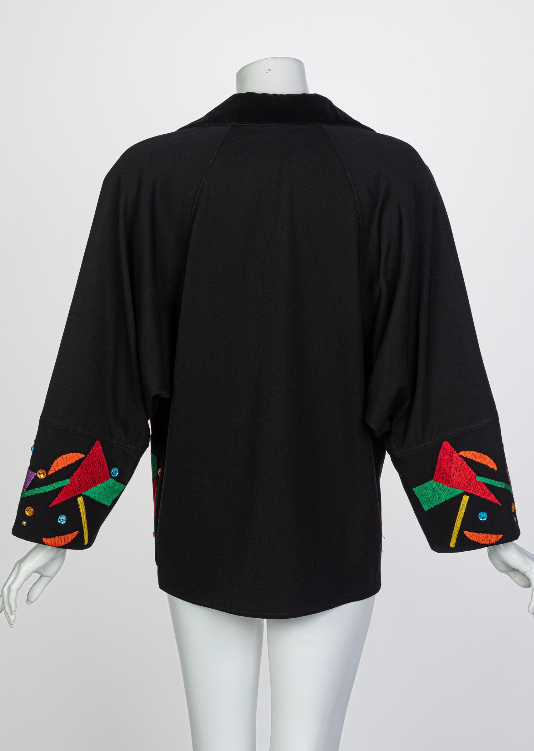 Chloe Karl Lagerfeld Black Colorful Memphis Embroidered Jacket , 1980s 1