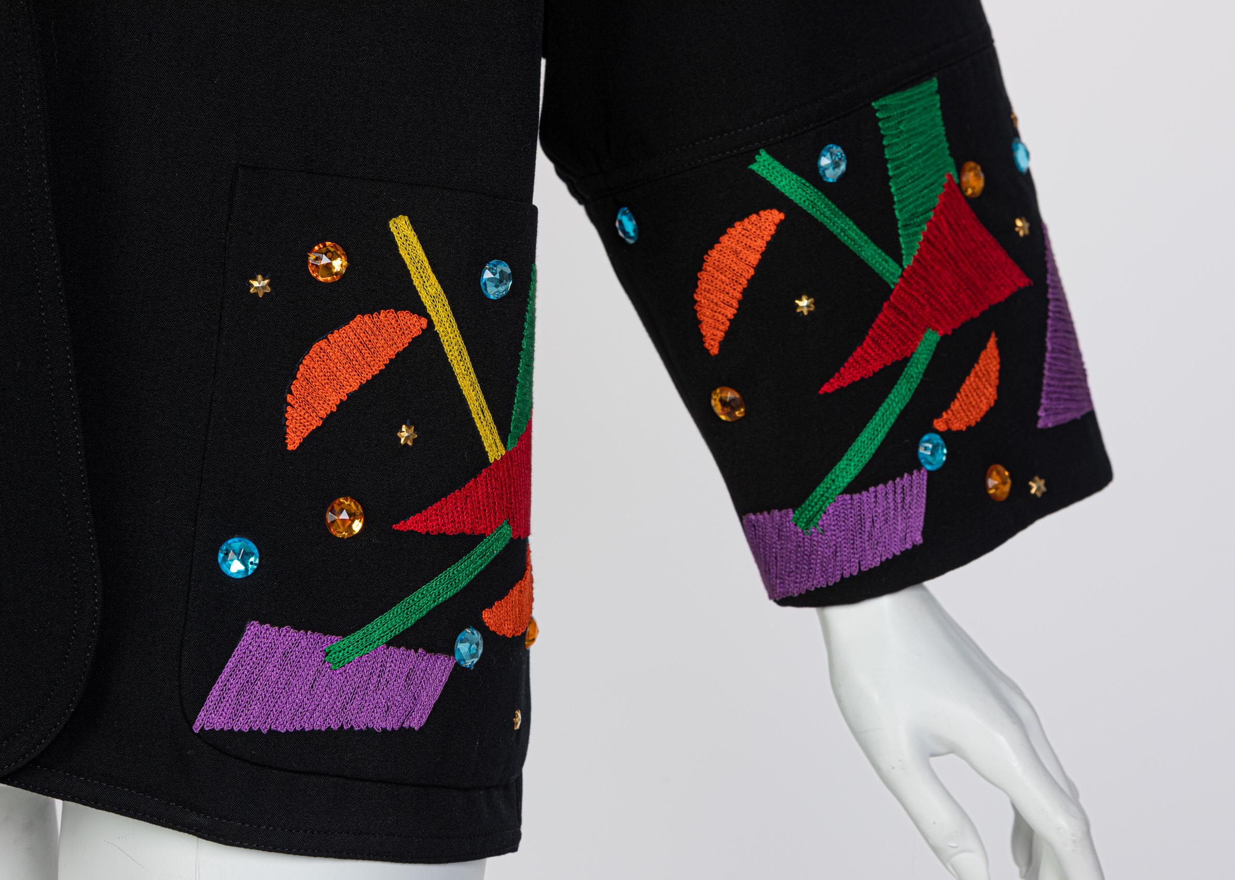 Chloe Karl Lagerfeld Black Colorful Memphis Embroidered Jacket , 1980s 4