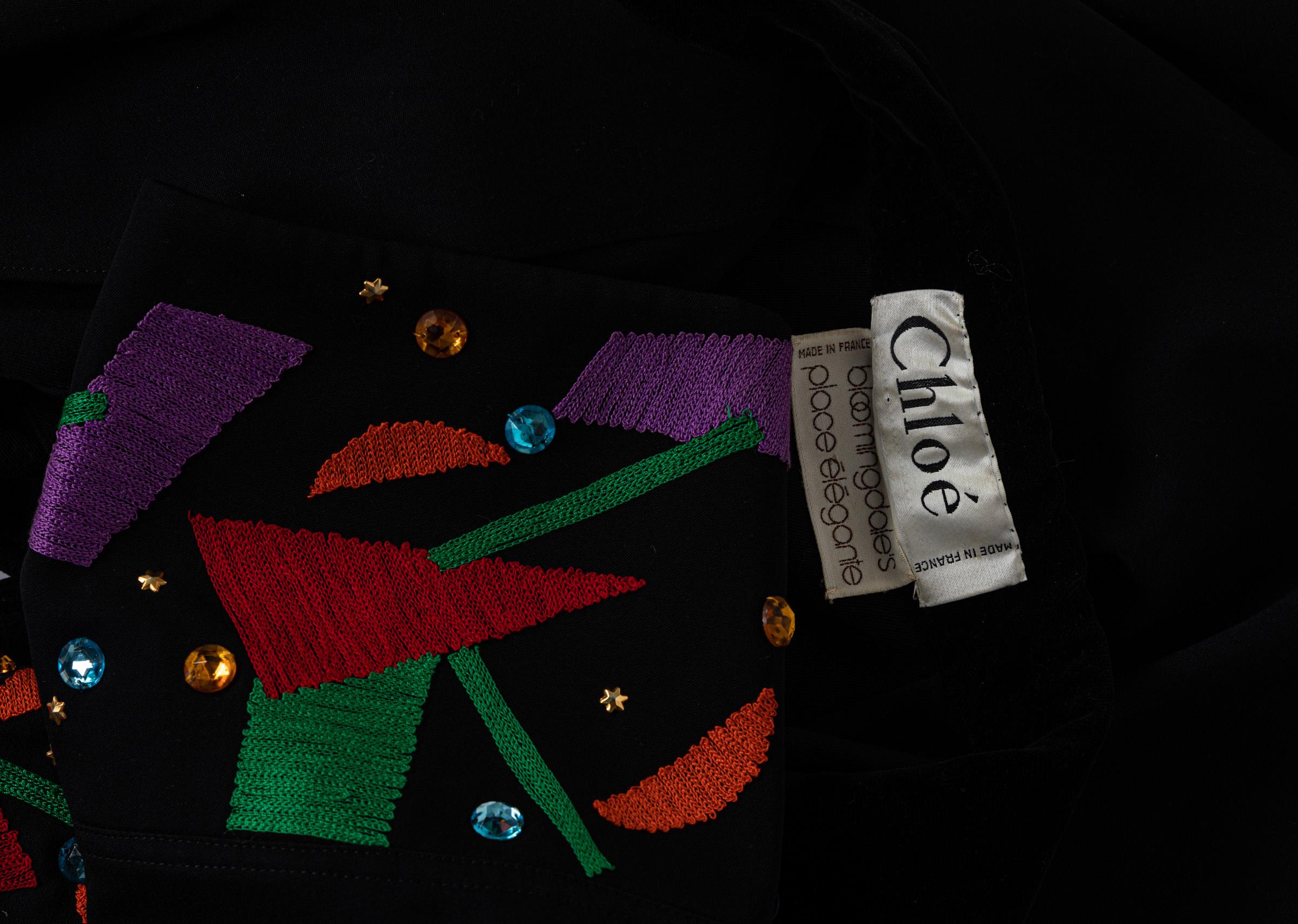 Chloe Karl Lagerfeld Black Colorful Memphis Embroidered Jacket , 1980s 5
