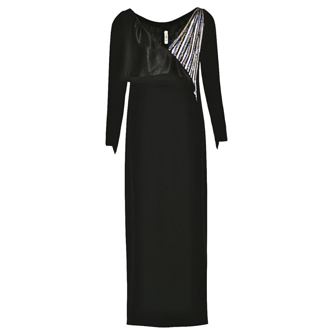 Chloe Karl Lagerfeld Black Embellished Gown Fall/Winter 1983 Size 36FR In Good Condition In Saint Petersburg, FL
