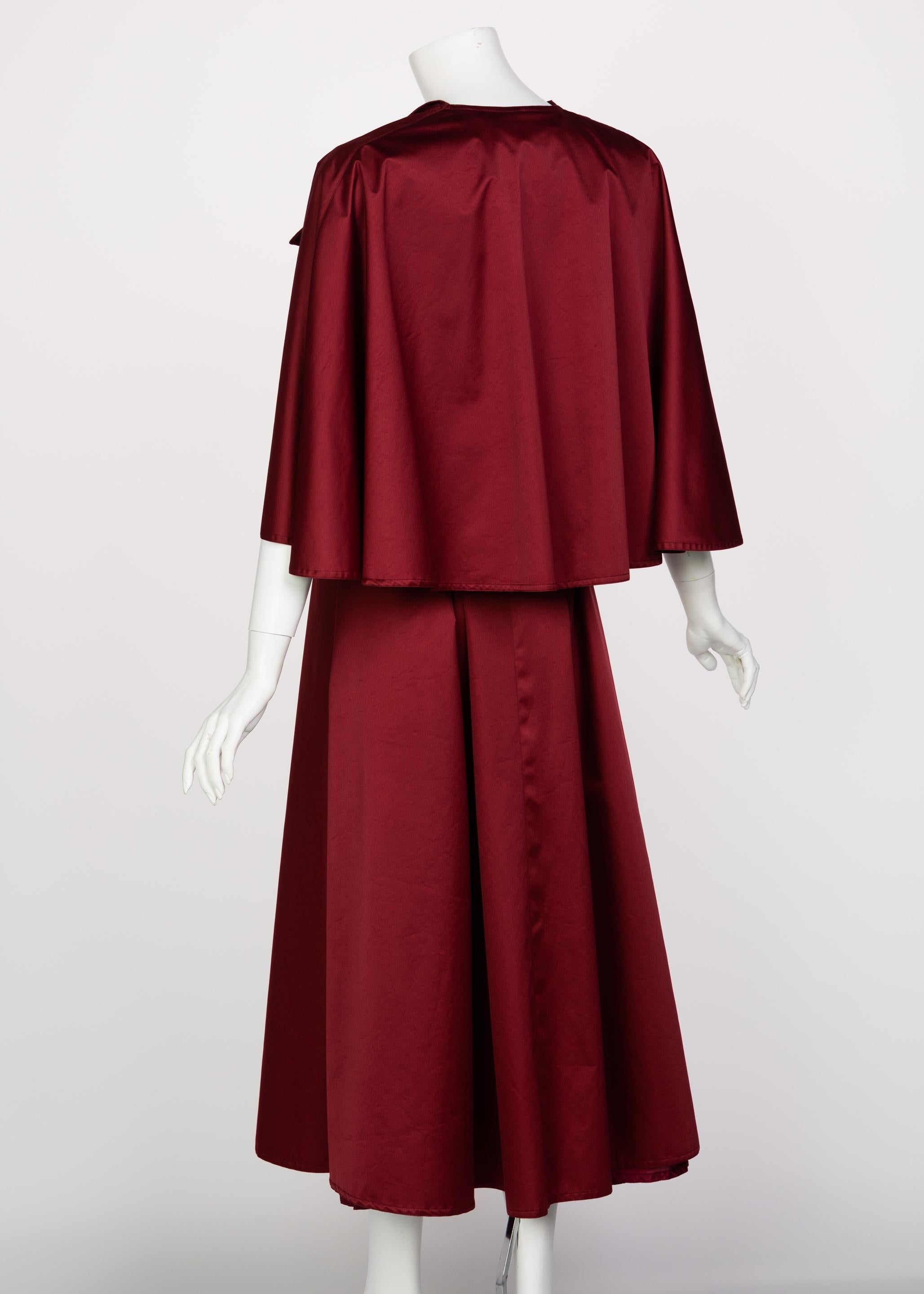 Red Chloé karl Lagerfeld Bordeaux Gabardine Belted Cape Trench Coat, 1980s For Sale