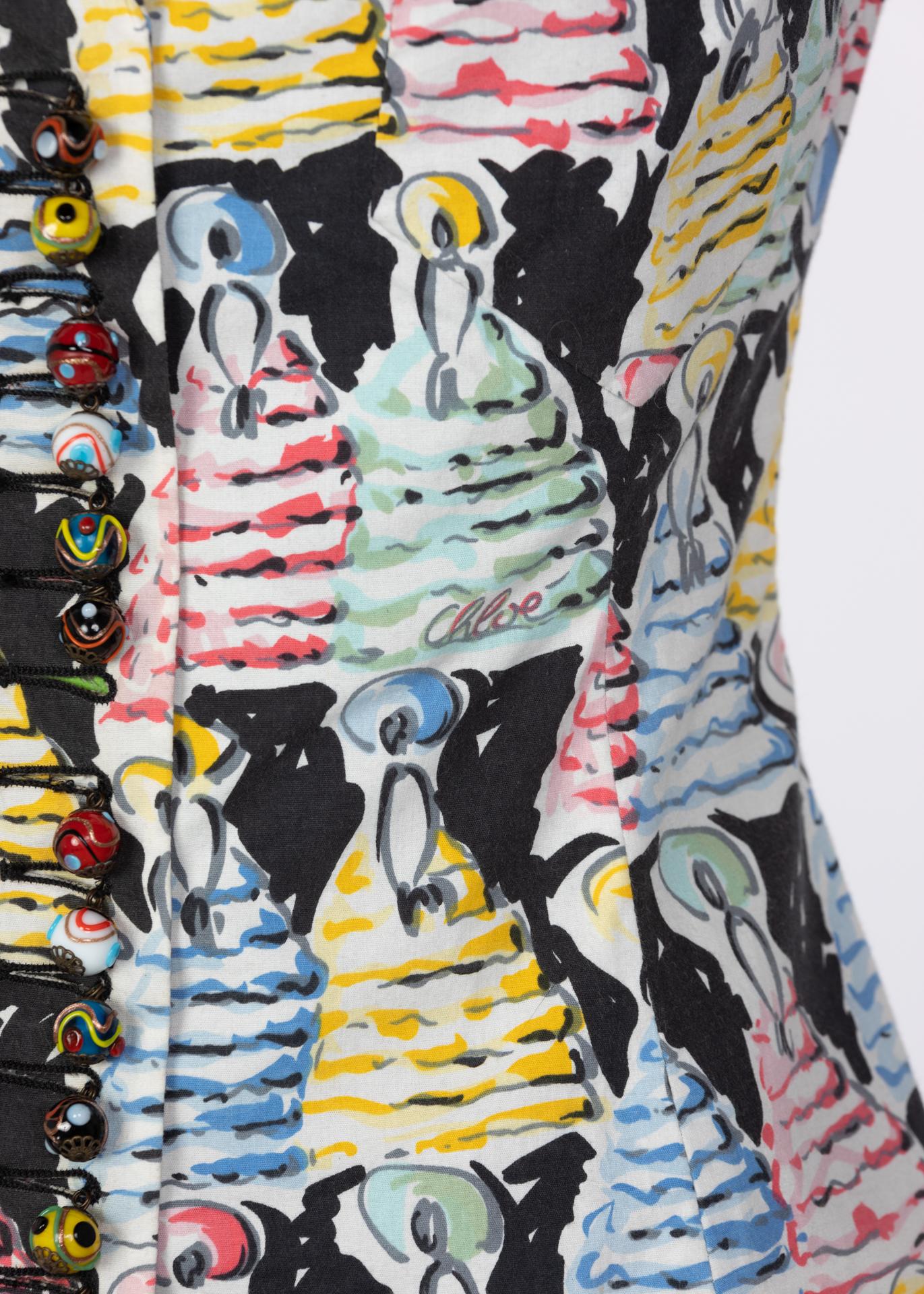 Chloé  Karl Lagerfeld - Blazer à boutons peints, imprimé figuratif coup de pinceau, 1996 en vente 1