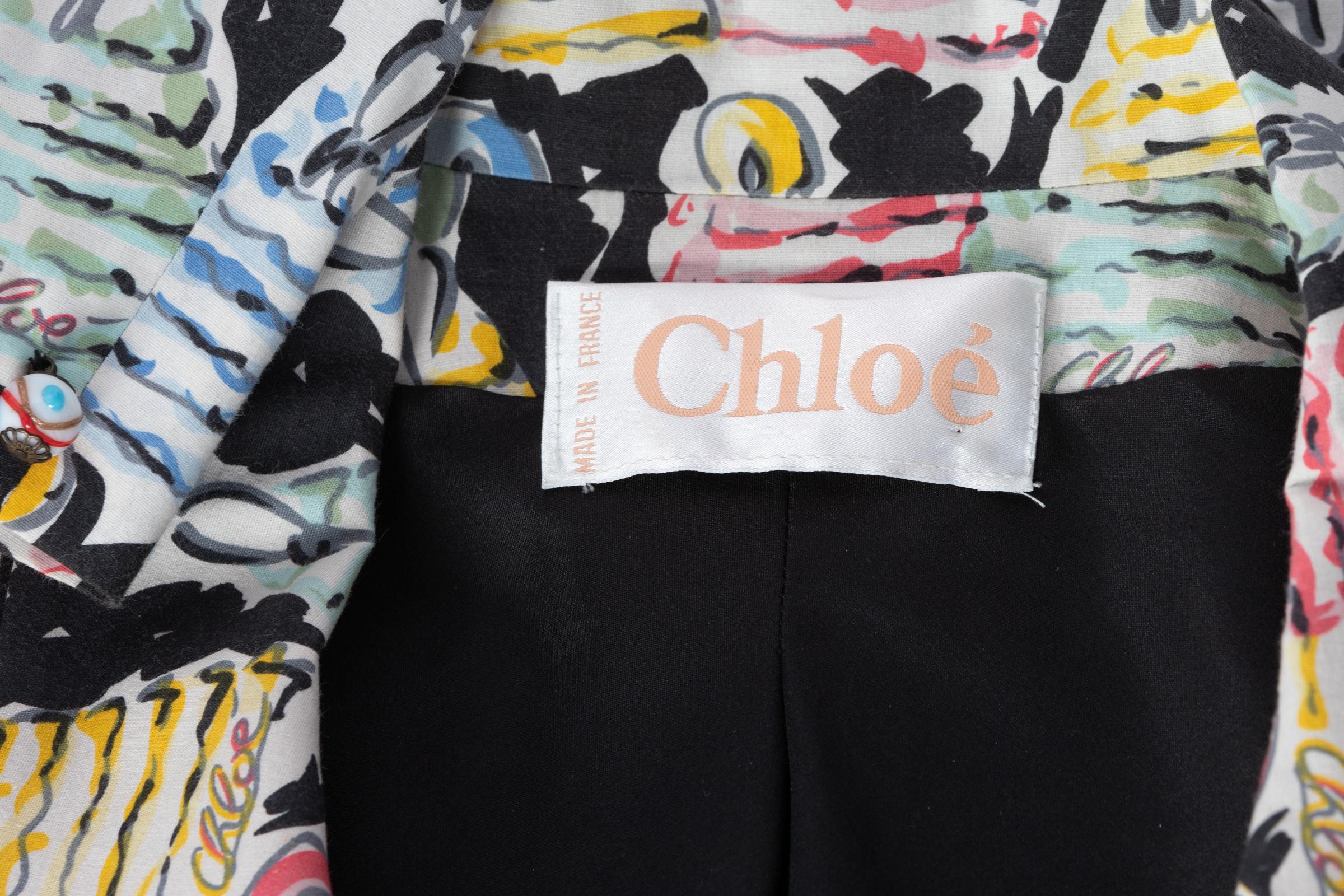 Chloé  Karl Lagerfeld - Blazer à boutons peints, imprimé figuratif coup de pinceau, 1996 en vente 3