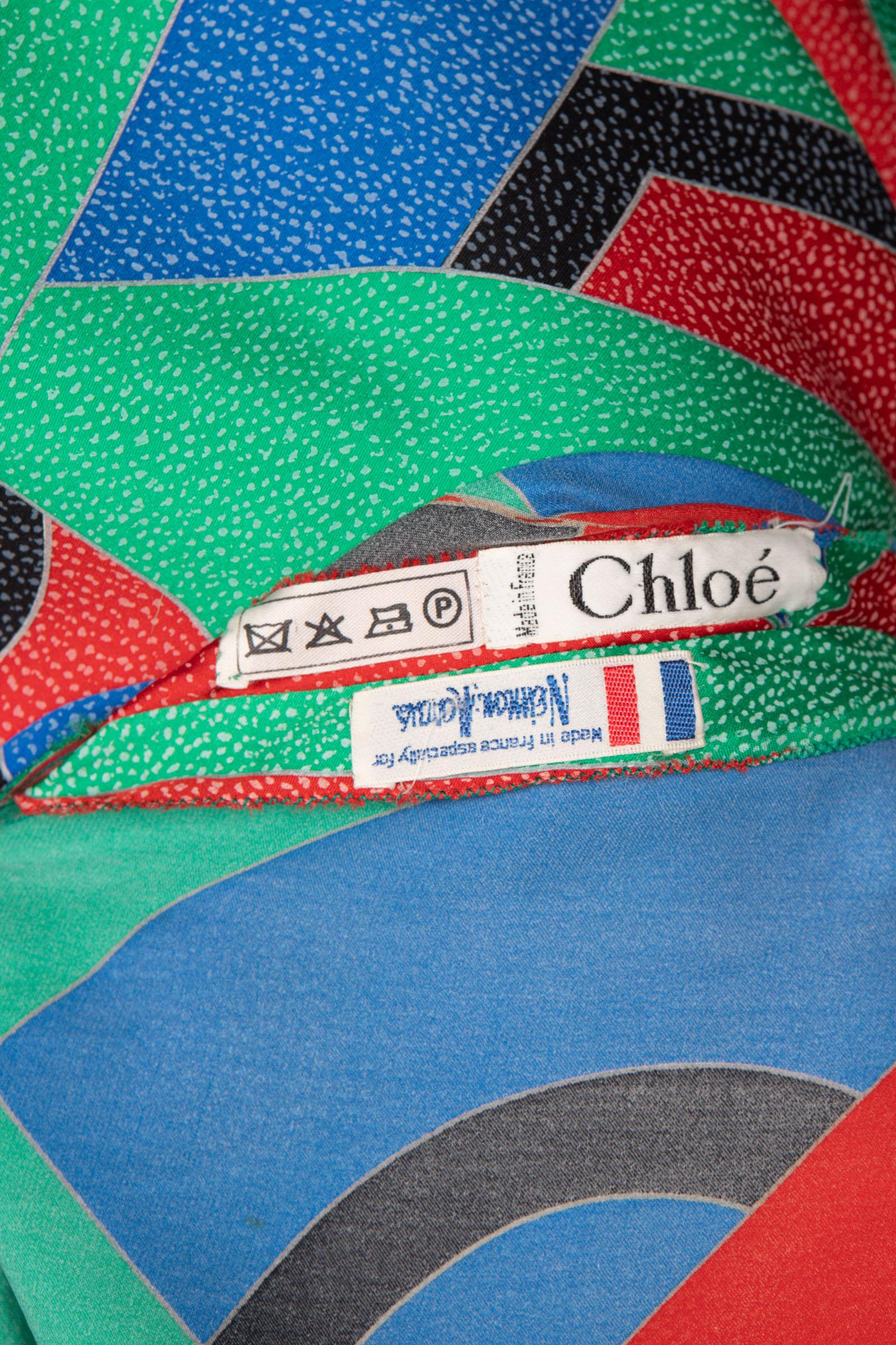 Robe sans manches en soie imprimée verte cubiste Chloe Karl Lagerfeld, 1970 en vente 6