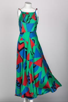 Chloe Karl Lagerfeld Cubist Green Silk Print Sleeveless Dress, 1970s