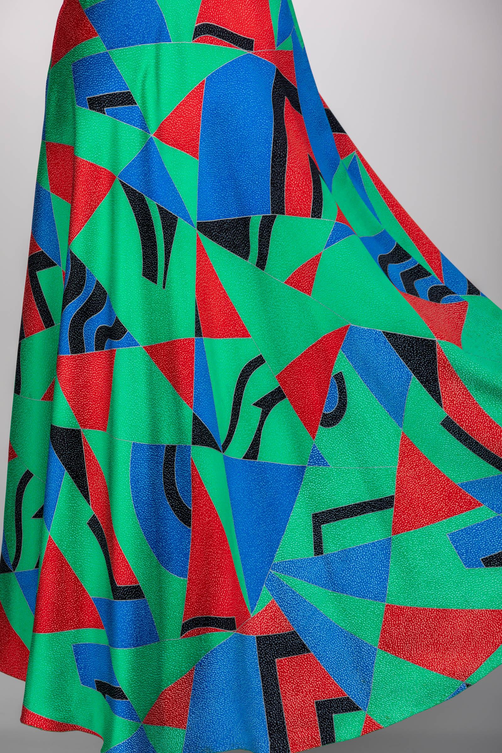 Robe sans manches en soie imprimée verte cubiste Chloe Karl Lagerfeld, 1970 en vente 3
