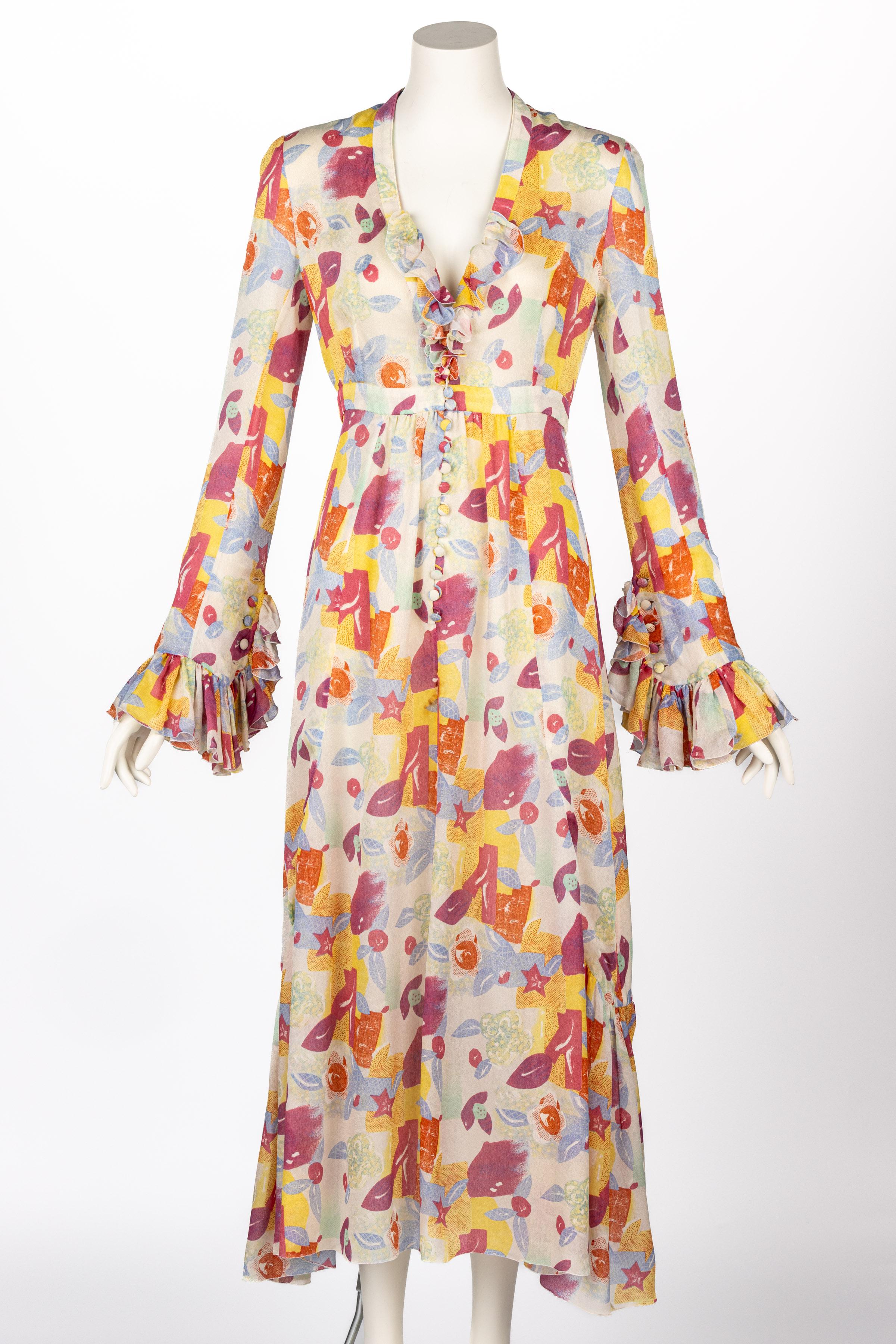 Chloe Karl Lagerfeld Floral Printed Silk Dress S/S 1993 Vogue Documented In Good Condition For Sale In Boca Raton, FL