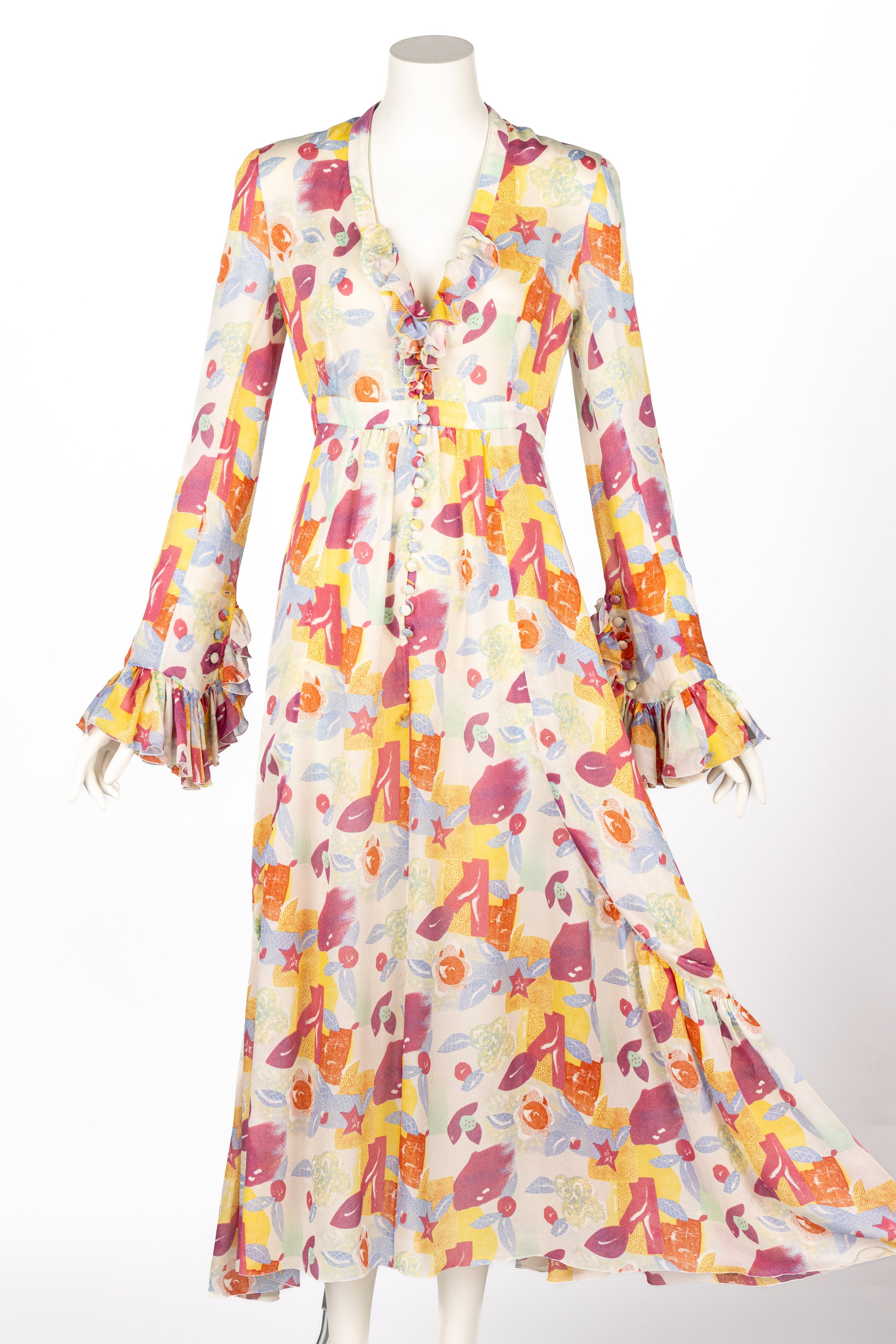 Women's Chloe Karl Lagerfeld Floral Printed Silk Dress S/S 1993 Vogue Documented