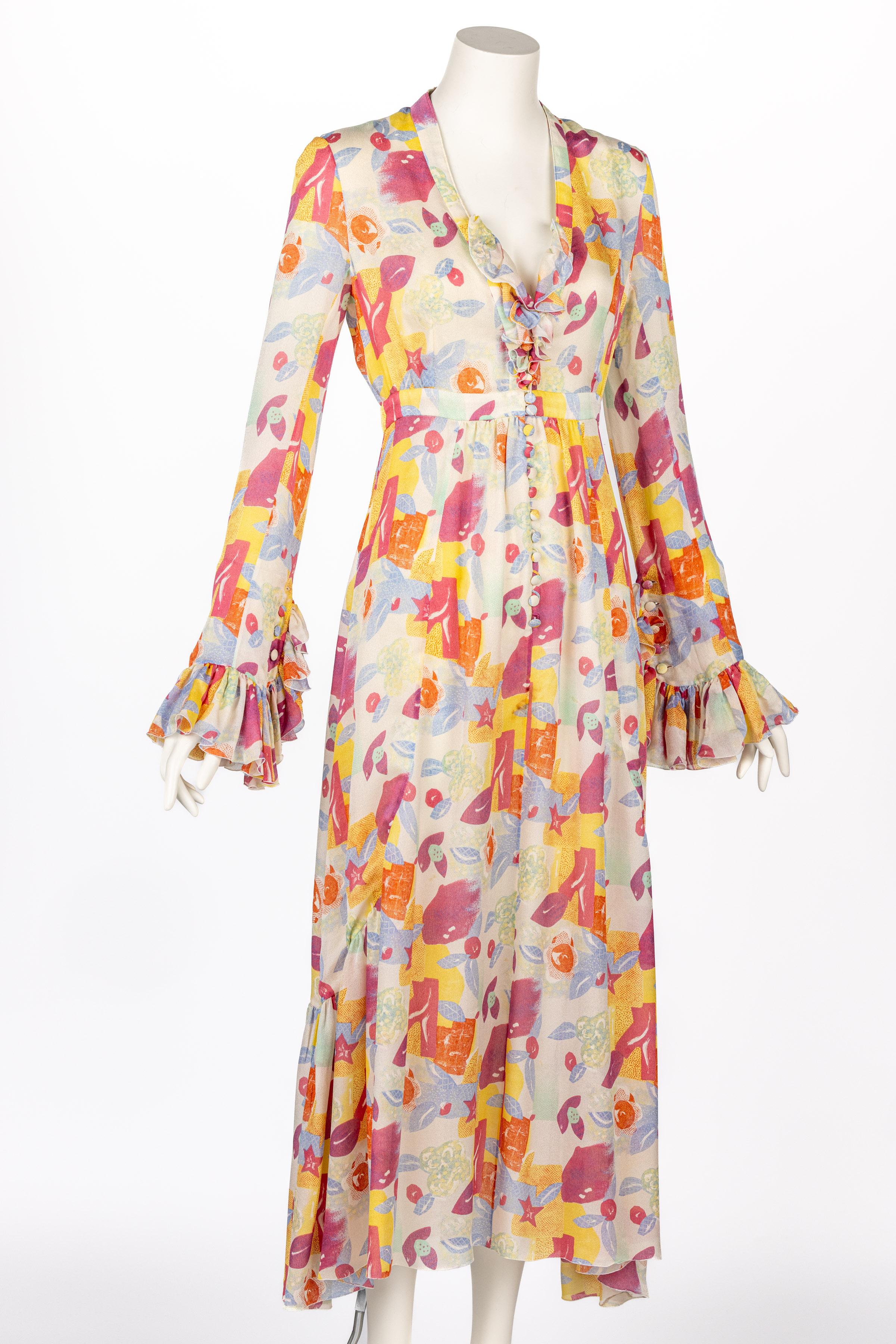 Chloe Karl Lagerfeld Floral Printed Silk Dress S/S 1993 Vogue Documented 1
