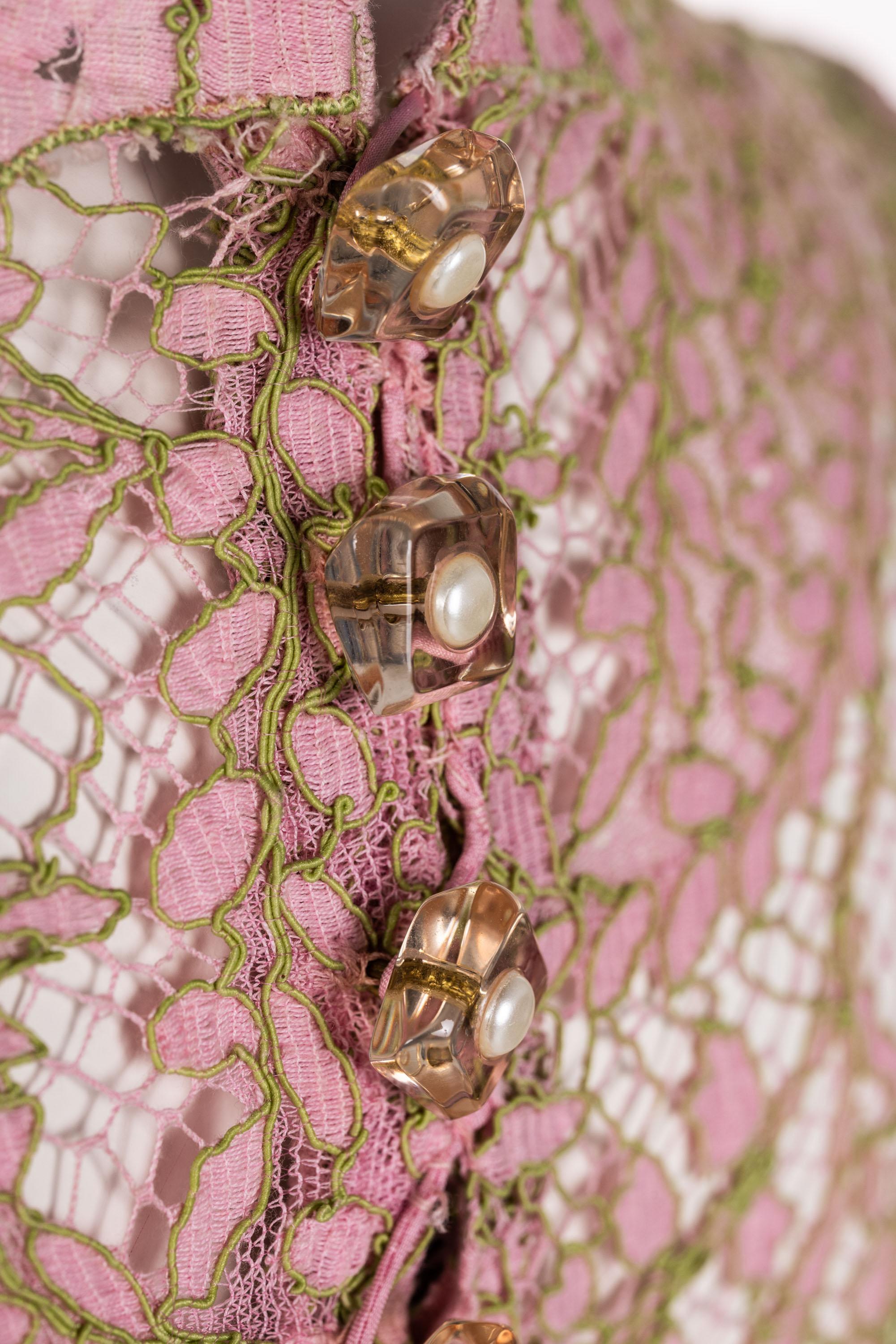 Chloé Karl Lagerfeld  Pink Yellow Lace Top & Skirt Set, 1990s 2