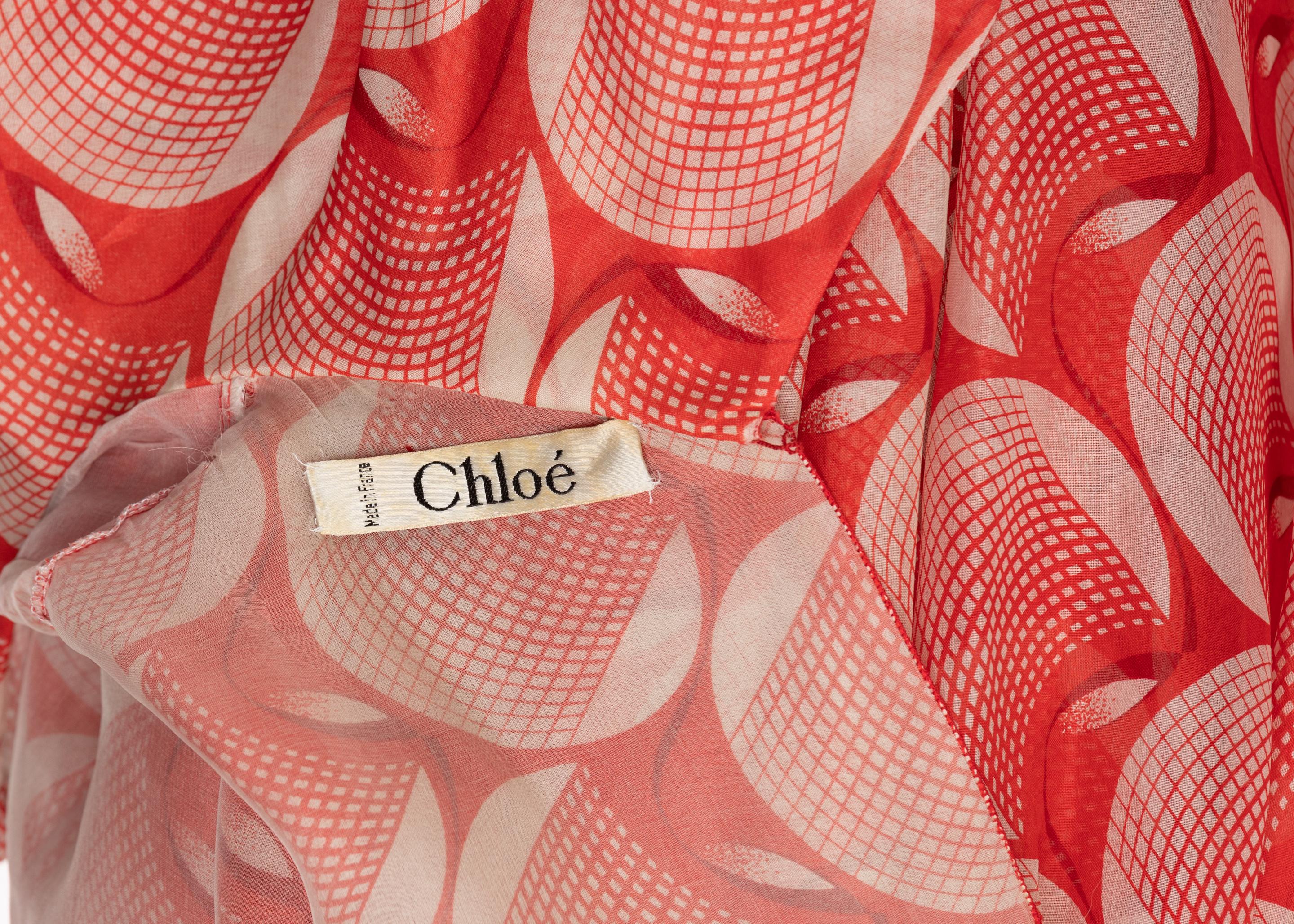 Chloe Karl Lagerfeld Red White Printed Silk Dress Runway 1982 5
