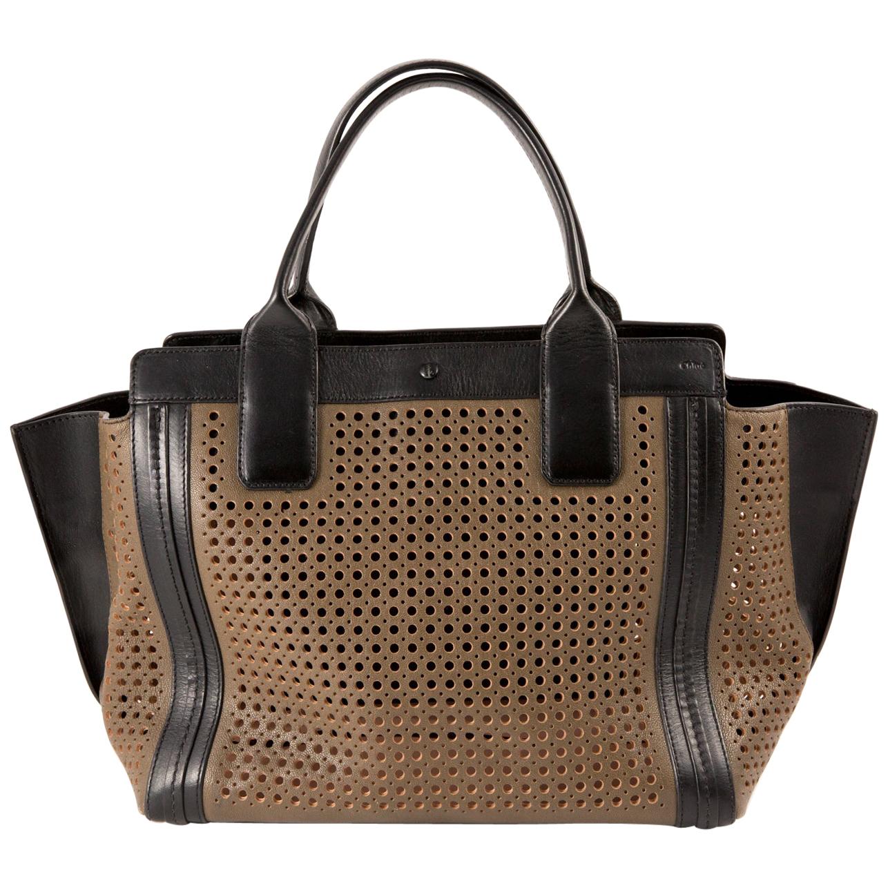 Chloé Khaki and Black Leather Alison Tote Bag at 1stDibs