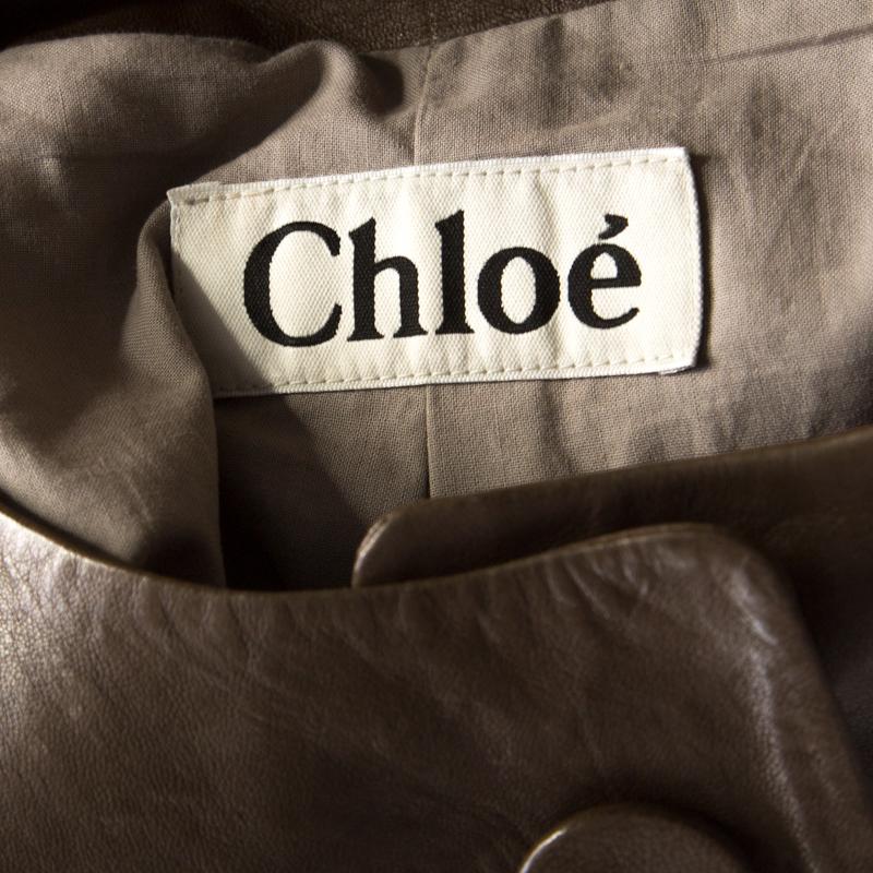 Chloe Khaki Green Lambskin Front Button Jacket M In Good Condition In Dubai, Al Qouz 2