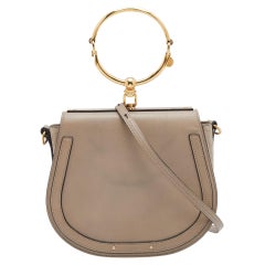 Chloe Khaki Grey Leather and Suede Medium Nile Bracelet Top Handle Bag