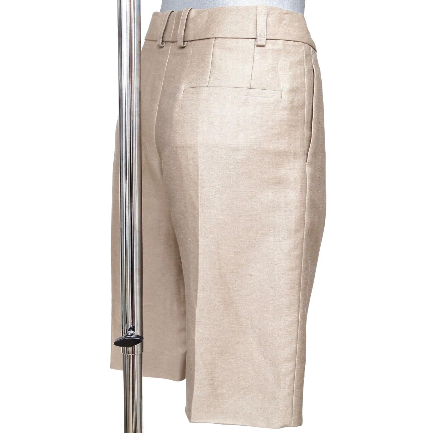 CHLOE Knee-Length Shorts Walking Beige Straight Leg Linen Cotton Sz 36 2008 1