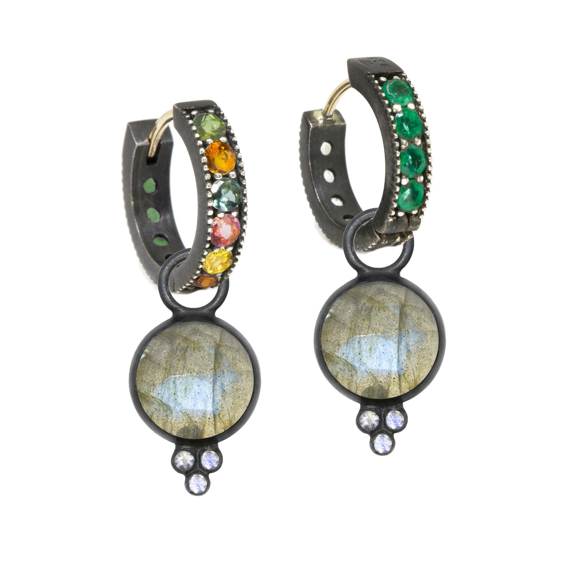 A Nina Nguyen classic to collect and treasure: Our diamond-accented Chloe Oxidized Charms are designed with faceted labradorite rimmed in blackened silver. They pair with any of our hoops and mix well with other styles.

Nina Nguyen Design's