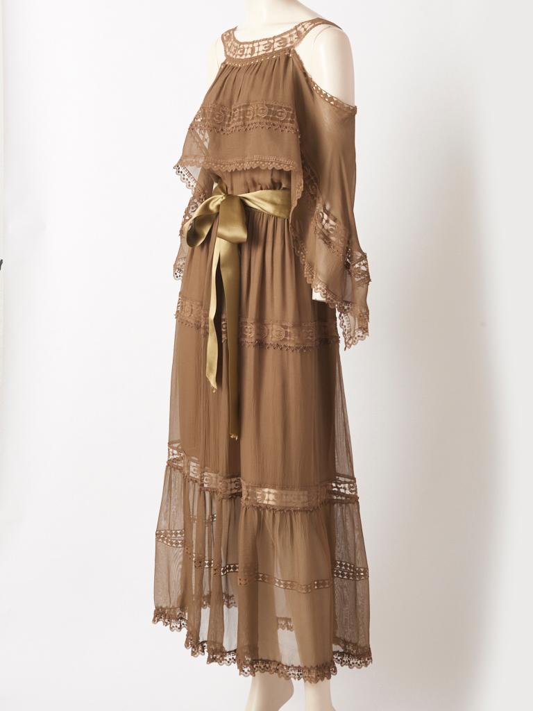 Brown Chloe Lace and Chiffon Maxi Dress For Sale