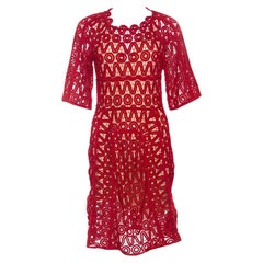 Chloe Lacquer Red Corded Lace Contrast Silk Lined Sheath Dress S