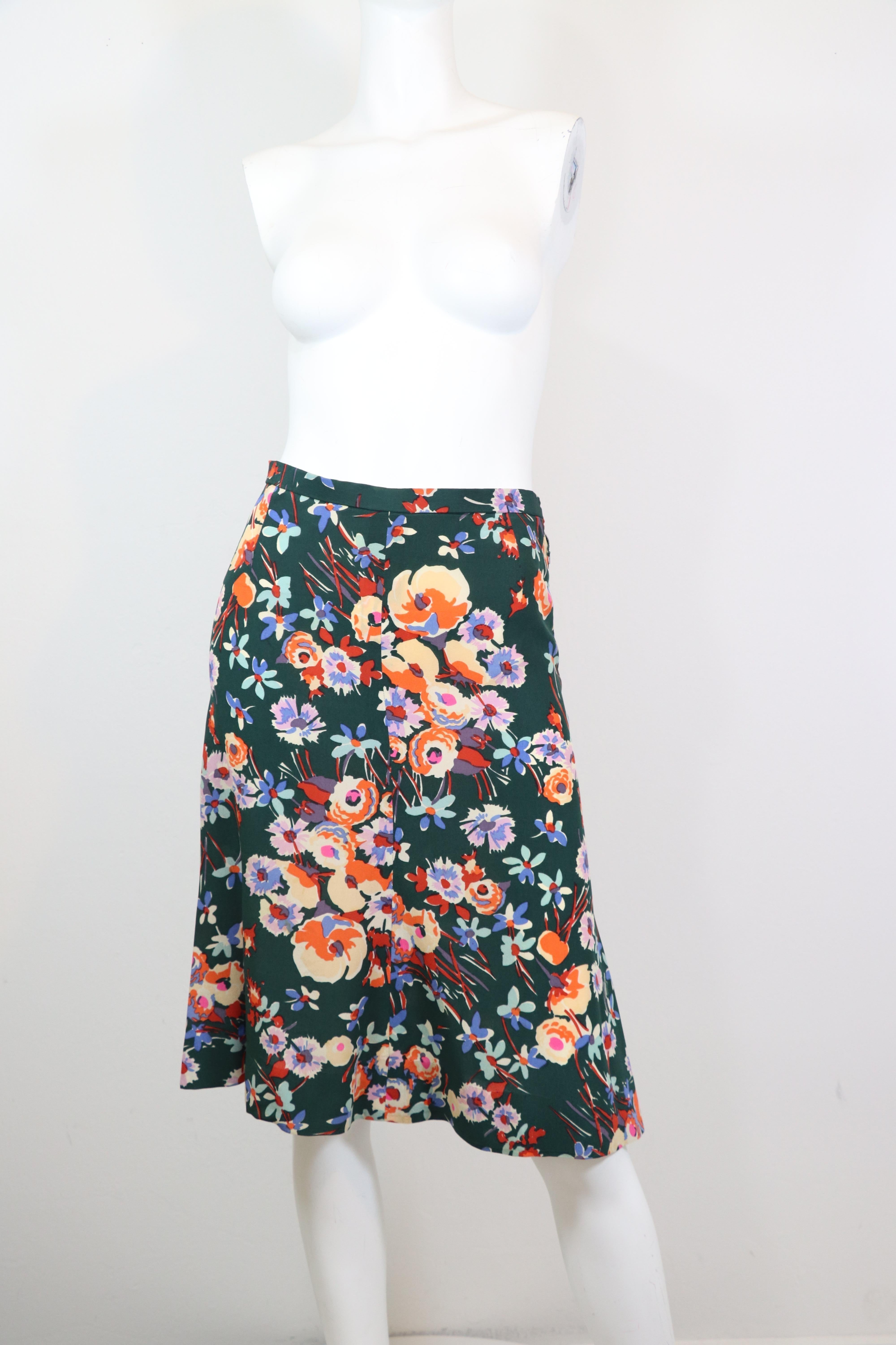 Black Chloe Lagerfeld Early 1970's Vintage Floral Print Skirt and Blouse 38