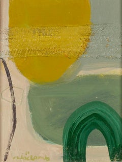 Green, Grey and Yellow - Contemporary Abstract Mixed Media on Board