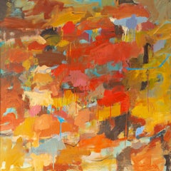 Beginning - Large Contemporary Abstract Oil Painting, Red, Orange + Yellow