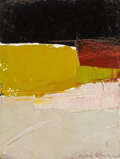 Late Evening Landscape - Contemporary Abstract Oil Painting with Yellow + White