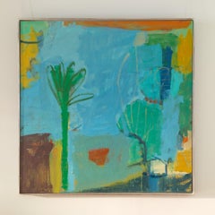 Lazy Afternoon - Large Blue Contemporary Abstract Oil Painting