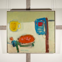 Picnic - Colourful Contemporary Abstracted Still Life Oil Painting on White