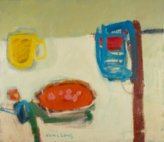 Picnic - Colourful Contemporary Abstracted Still Life Oil Painting on White