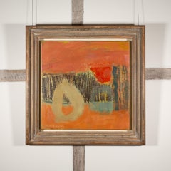 Railway I - Warm Coloured Contemporary Abstract Oil Painting, Orange, Red + Grey