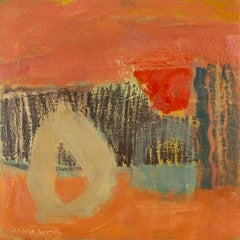 Railway I - Warm Coloured Contemporary Abstract Oil Painting, Orange, Red + Grey
