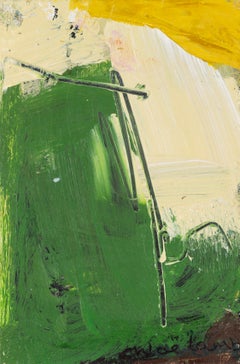 Reaching For Yellow - Contemporary Green + Yellow Abstract Oil Painting
