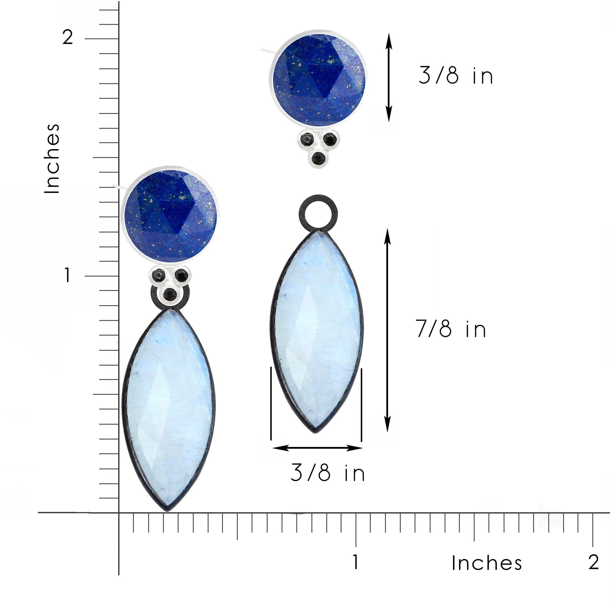 Contemporary Chloe Lapis and Mekong Med Moonstone Oxidized Earrings For Sale