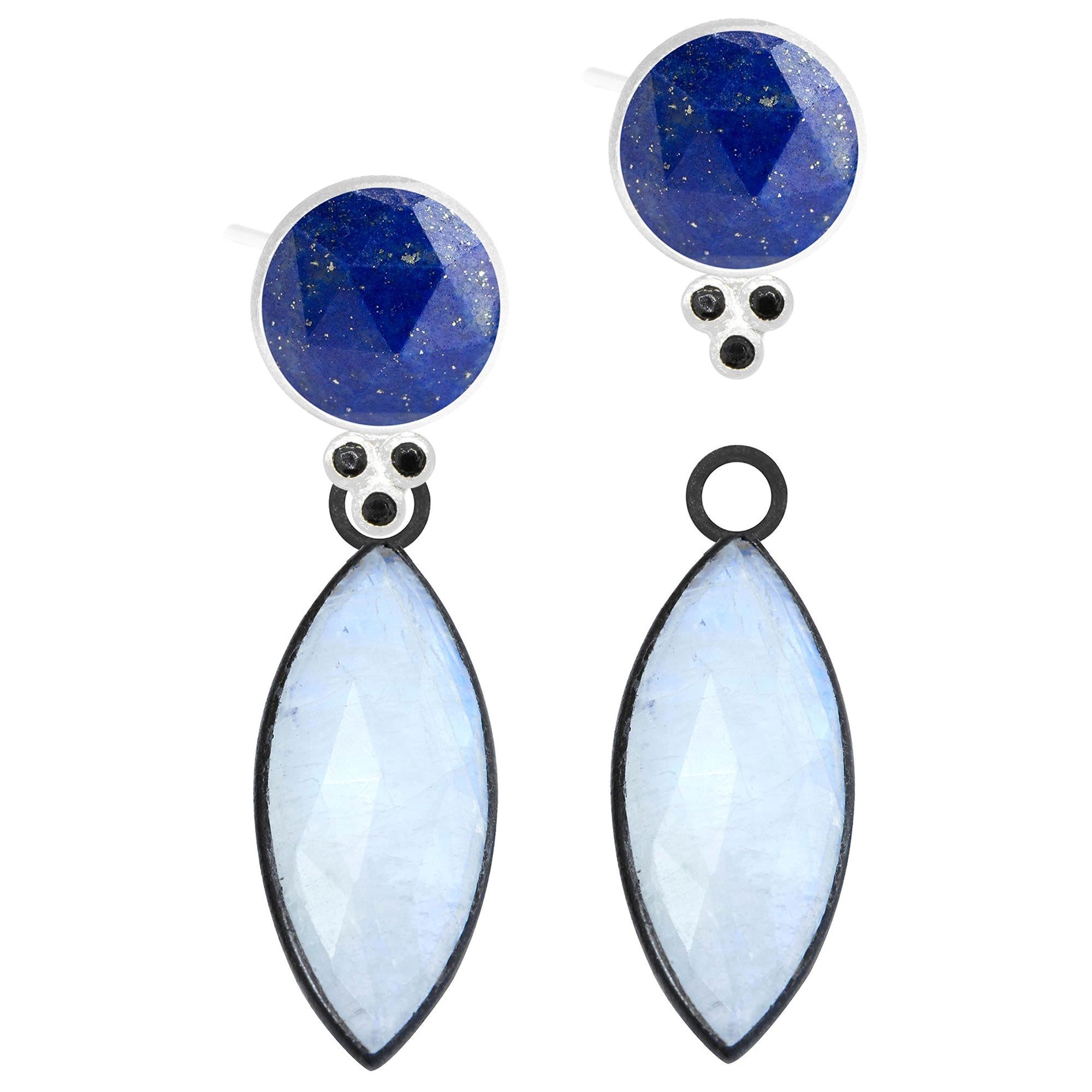 Chloe Boucles d'oreilles en lapis et pierre de lune médiévale Mekong oxydée en vente