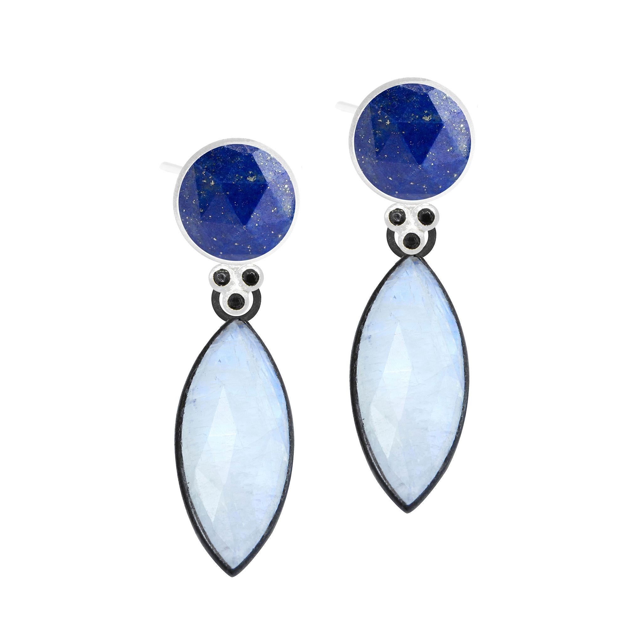 A Nina Nguyen classic: Our Chloe Silver Studs are designed with faceted lapis rimmed in silver, and accented with gemstones for some extra sparkle.

With luminous moonstones in a sleek, on-trend marquise cut, the Mekong Med Oxidized Charms are a