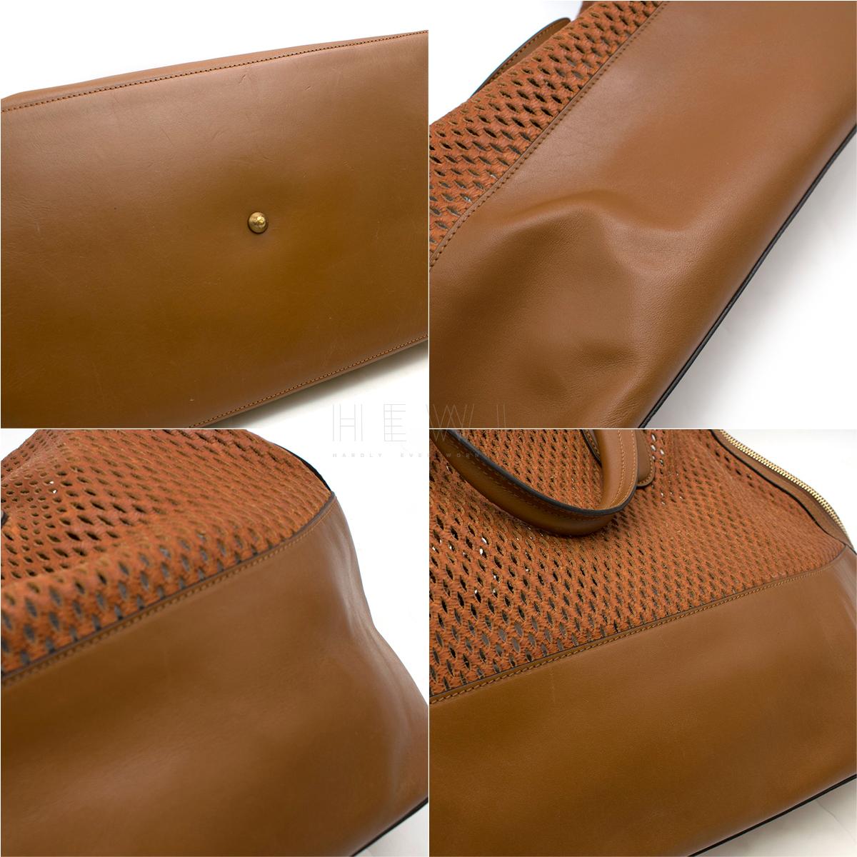 Chloe Laser Cut Leather Tan-Brown Tote Bag SIZE M 1