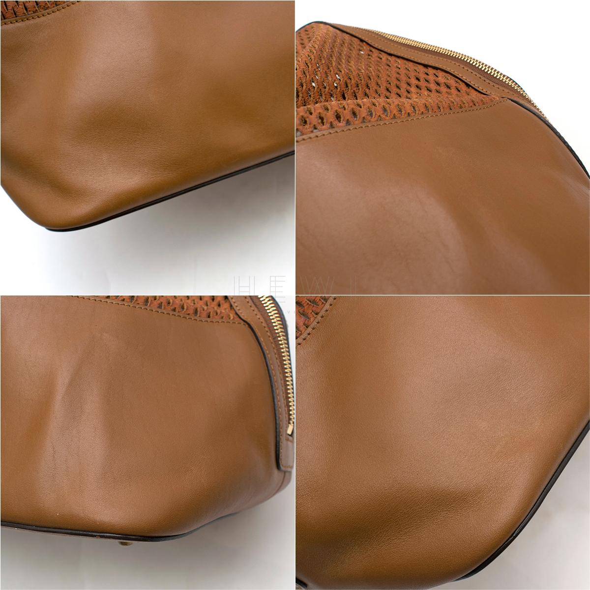 Chloe Laser Cut Leather Tan-Brown Tote Bag SIZE M 2