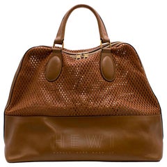 Used Chloe Laser Cut Leather Tan-Brown Tote Bag SIZE M