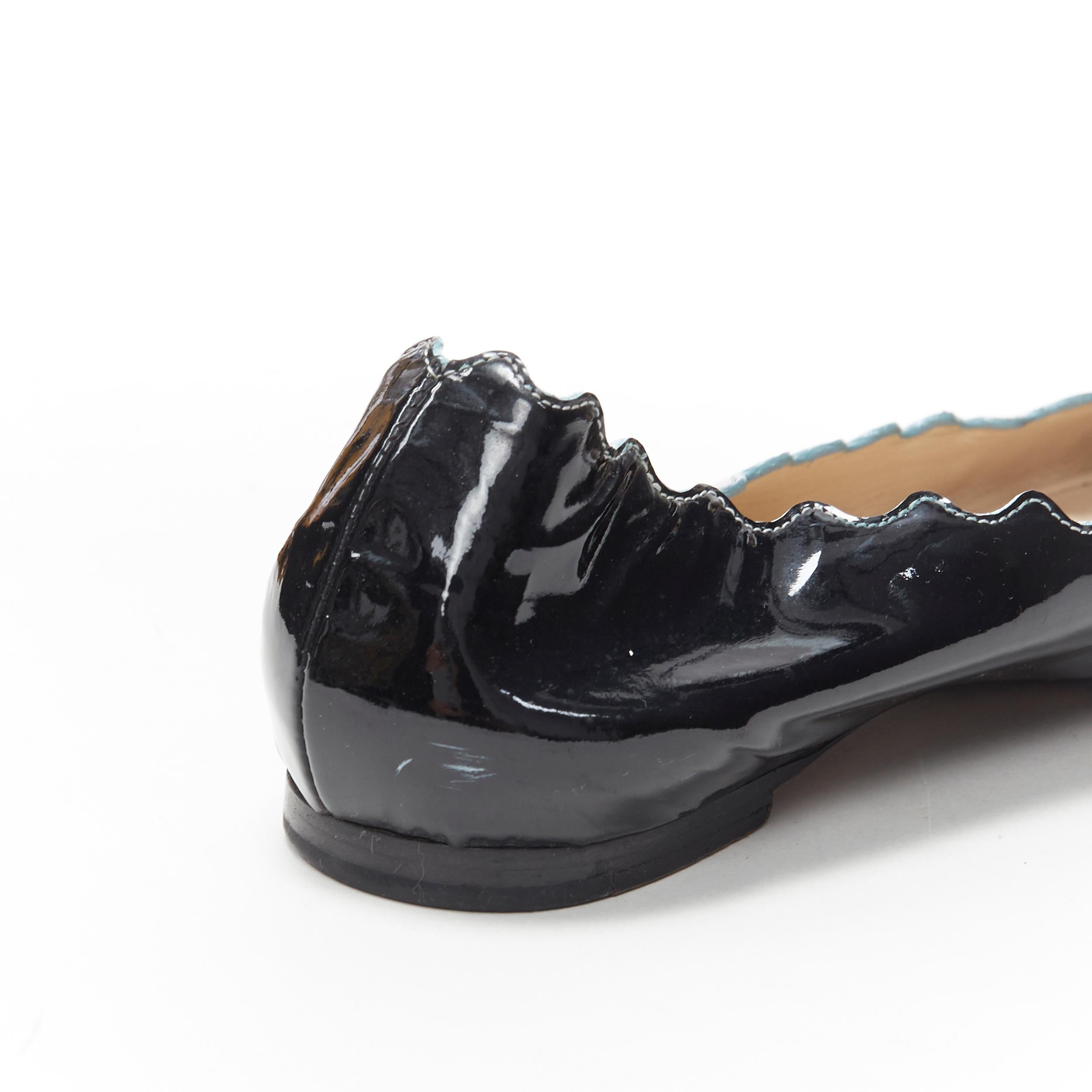 CHLOE Lauren  black patent leather scalloped edge round toe ballet flats EU35 2