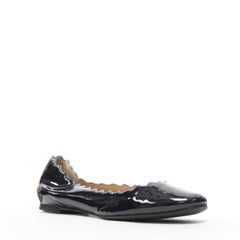CHLOE Lauren  black patent leather scalloped edge round toe ballet flats EU35