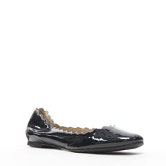 CHLOE Lauren  black patent leather scalloped edge round toe ballet flats EU35